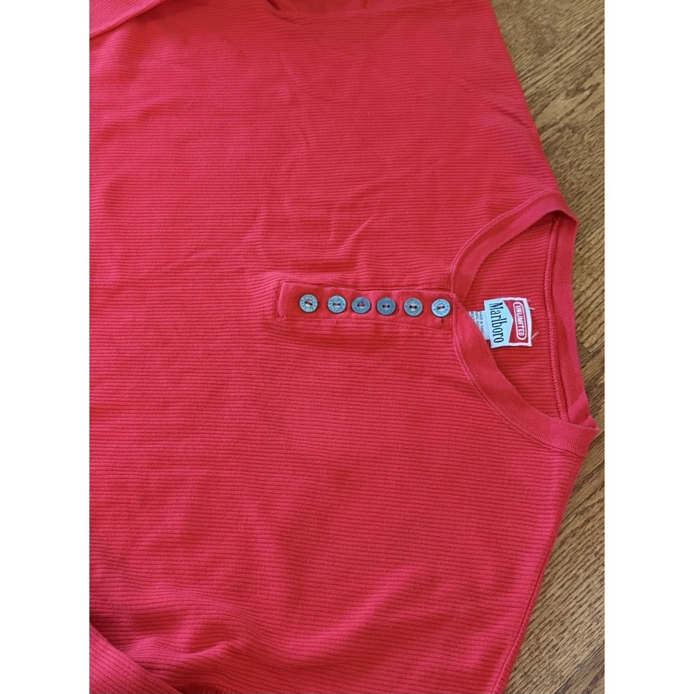 VTG Marlboro Unlimited T Shirt Mens 2XL XXL Red Thermal Henley Ribbed 90s READ